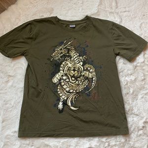 3/$20, Cherokee Olive Green Tees, Dragon and Tiger print